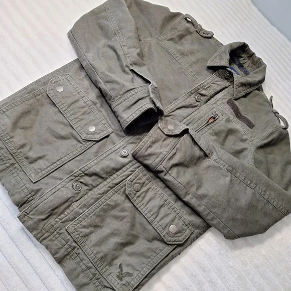 American Eagle Canvas Military Chore Jacket Mens S Green Quilted Lined Tactical - Picture 1 of 10